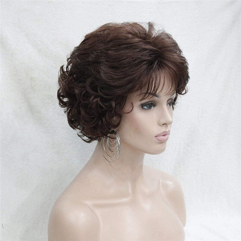 Dark Brown Short Curly Wavy Wig with Hair Bangs 100% Imported Premium Synthetic Fashion Brown Hair Wigs for Women3
