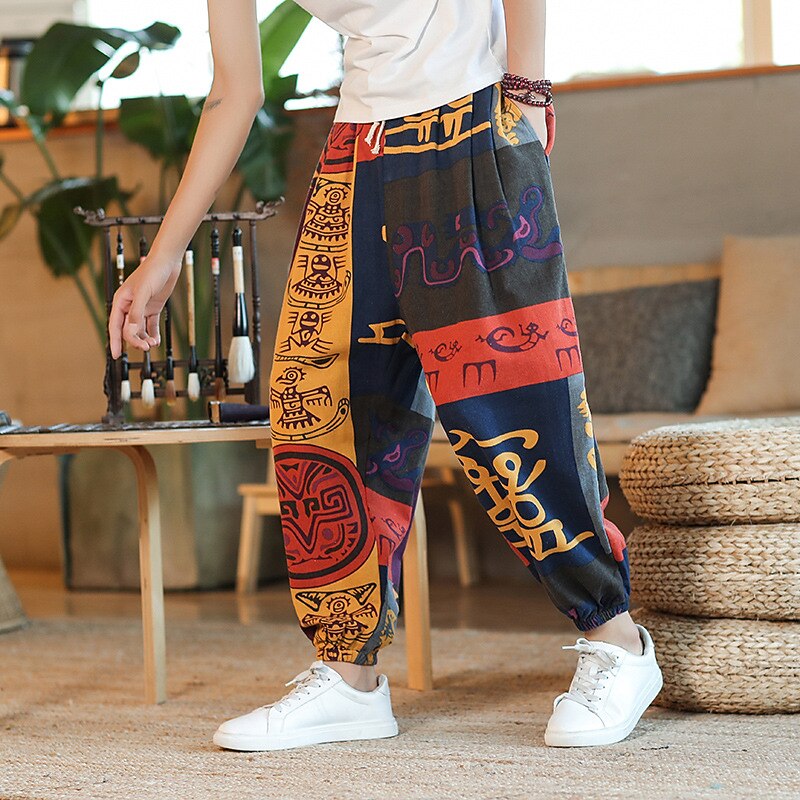 Men's Harem Loose Trousers Summer Pants Baggy Pants Drawstring Classic Baggy Graphic Animal Graphic Prints Outdoor Ankle-Length Home Daily Stylish Classic Style Loose Fit Black Yellow Micro-elastic3