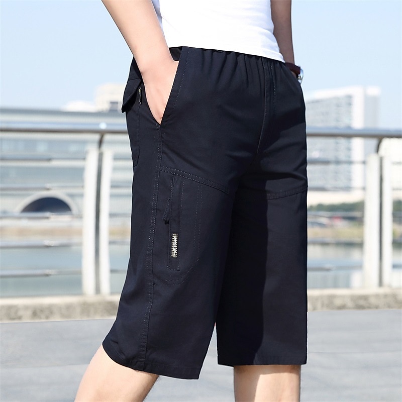 Men's Cargo Shorts Capri shorts Capri Pants Hiking Shorts Pocket Elastic Waist Multi Pocket Plain Comfort Breathable Calf-Length Sports Outdoor Daily Stylish Casual / Sporty ArmyGreen Yellow3