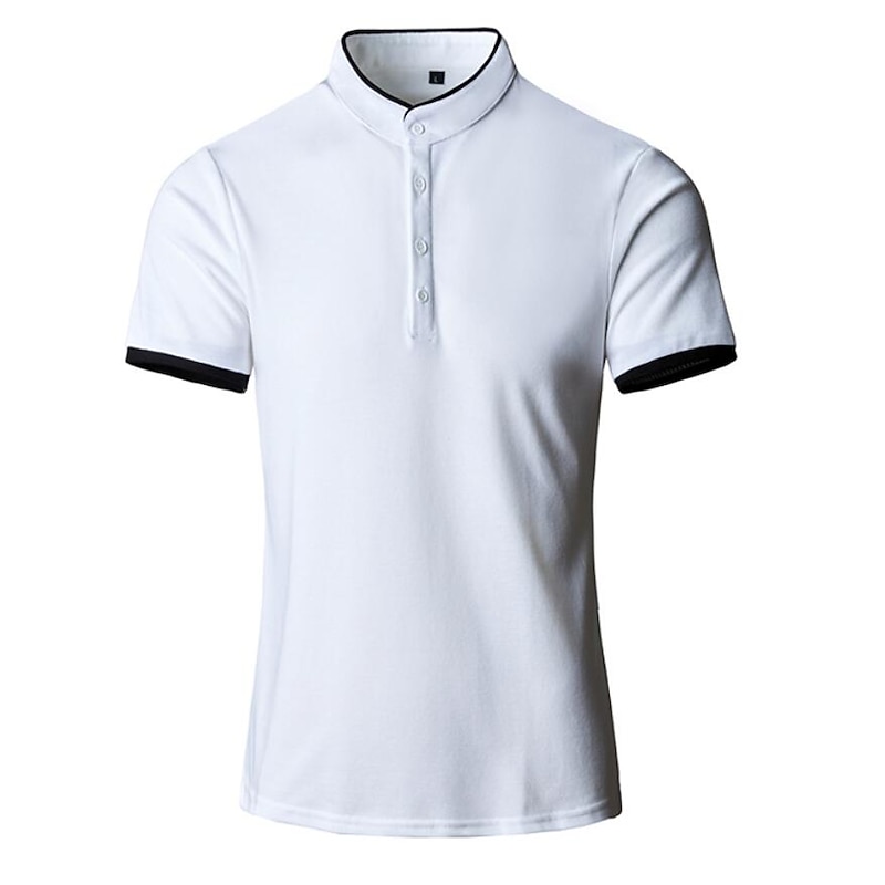 Men's Tennis Shirt Polo Shirt Casual Daily Collar Stand Collar Short Sleeve Simple Solid Color Button Front Regular Fit Black White Pink Red Navy Blue Blue Tennis Shirt3