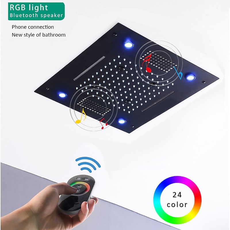 Shower Faucet,Rainfall Shower Head LED Waterfall Rain Contemporary Chrome/Painted Finishes Ceiling Mounted Bath Showerhead for Shower Room Bluetooth Remote Control Bathroom Plumbing Accessories3