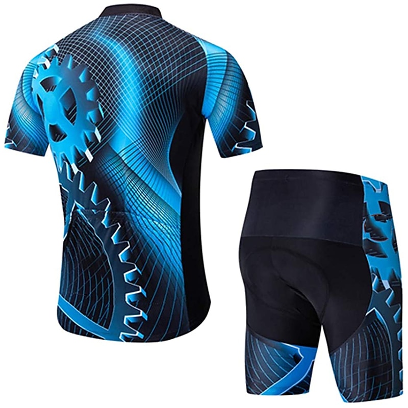 Men's Cycling Jersey with Shorts Short Sleeve Mountain Bike MTB Road Bike Cycling Black Red Royal Blue Gear Bike Clothing Suit 3D Pad Breathable Quick Dry Reflective Strips Back Pocket Polyester2