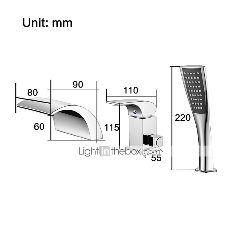 Bathtub Faucet Waterfall Spout LED 3 Color Water Flow with Heldhand Shower, Widespread Bath Roman Tub Filler Mixer Tap Bathroom 3 Hole Deck Mounted4