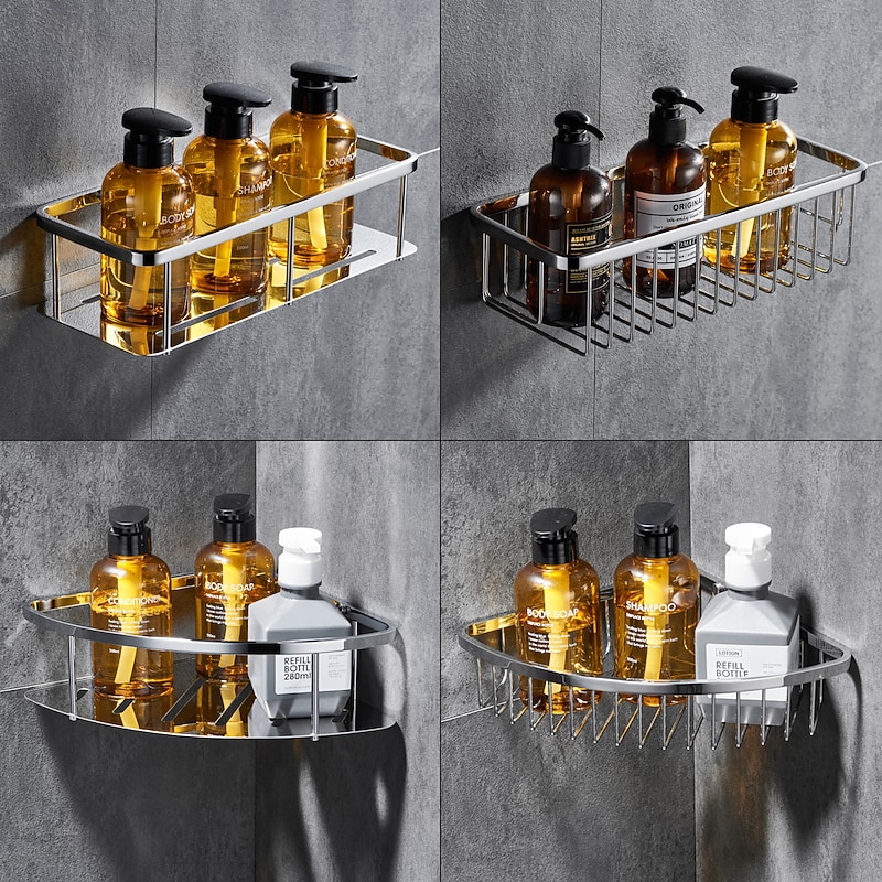 Bathroom Shelf for Wash Supplies, Bath Fixture, New Design Creative Contemporary Modern, Wall Mounted 304Stainless Steel, Triangle Rectangle 1pc