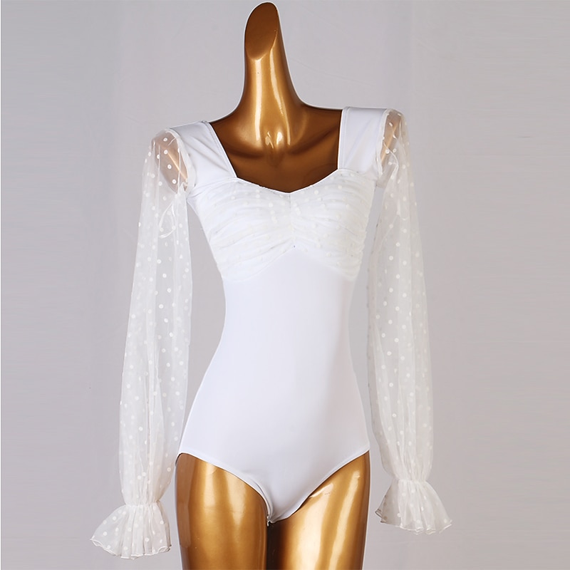 Ballroom Dance Leotard / Onesie Splicing Women's Training Performance Long Sleeve Chinlon Mesh