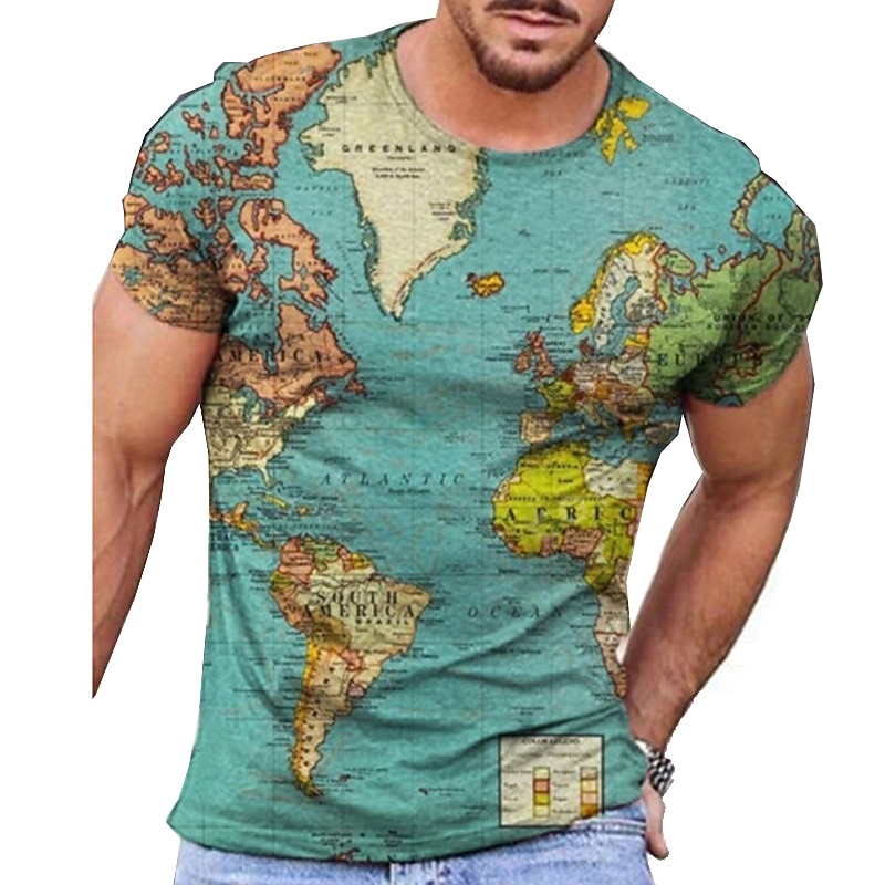 Men's Map Graphic Prints T Shirt Tee Short Sleeve T shirt 3D Print Round Neck Shirt Designer Casual Big and Tall Daily Holiday Black Yellow Blue Summer Clothing Apparel S M L XL XXL 3XL2