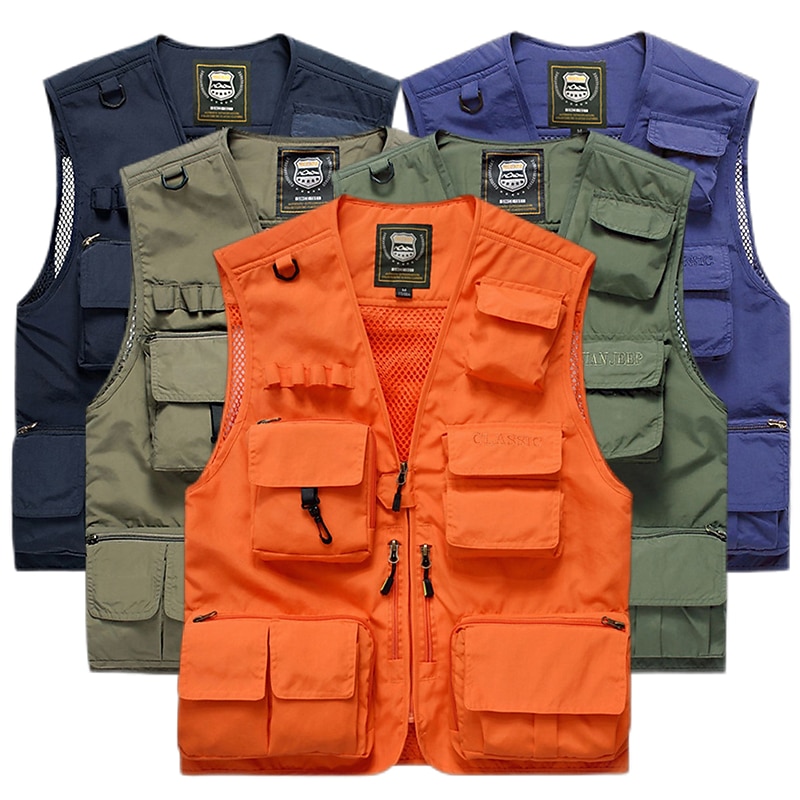 Men's Fishing Vest Cycling Vest Hiking Vest Jacket Coat Top Outdoor UV Resistant Ultra Light (UL) Breathable Quick Dry POLY Mesh Army Green Khaki Dark Navy Hunting Fishing Climbing / Lightweight