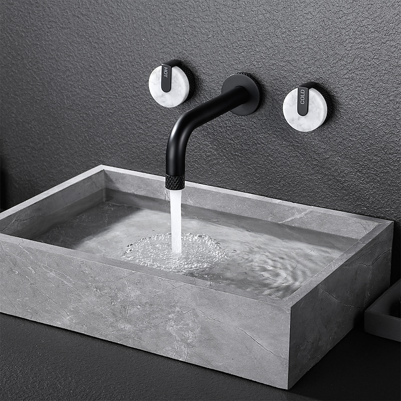 Bathroom Sink Faucet - Rotatable / Wall Mount Painted Finishes Mount Inside Two Handles Three HolesBath Taps3