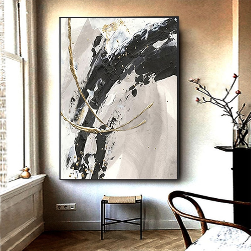 Oil Painting Handmade Hand Painted Wall Art Modern Minimalist Black and Gray Abstract Home Decoration Decor Rolled Canvas No Frame Unstretched4