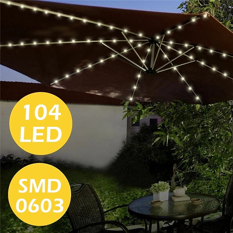 Patio Umbrella Lights Solar Powered 104 LEDs Cordless Outdoor Lighting for Patio Backyard Umbrella Outdoor Garden Decor2