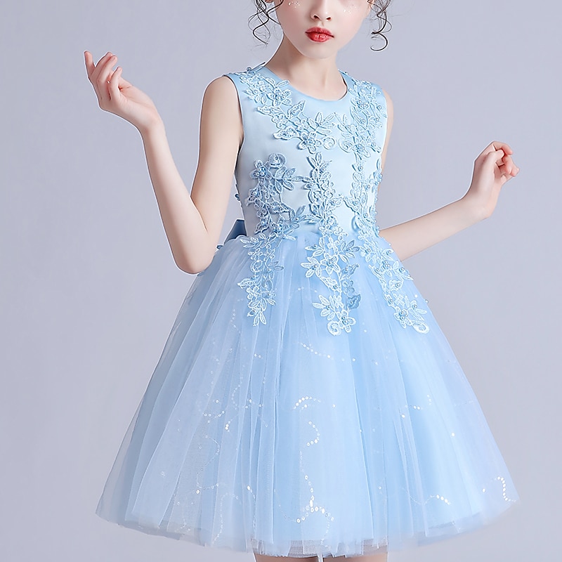 Kids Girls' Flower Girl Dress Dress Flower Sleeveless Wedding Party Sequins Princess Sweet Polyester Knee-length Flower Girl's Dress Summer 3-12 Years White Pink Navy Blue2