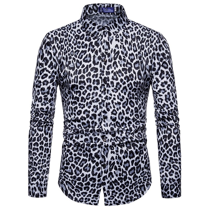 Men's Leopard Cheetah Print Shirt Button Up Shirt Long Sleeve Fashion Streetwear Cool Casual Daily Going out Spring &  Fall Turndown 3D Print Print Brown Gray3