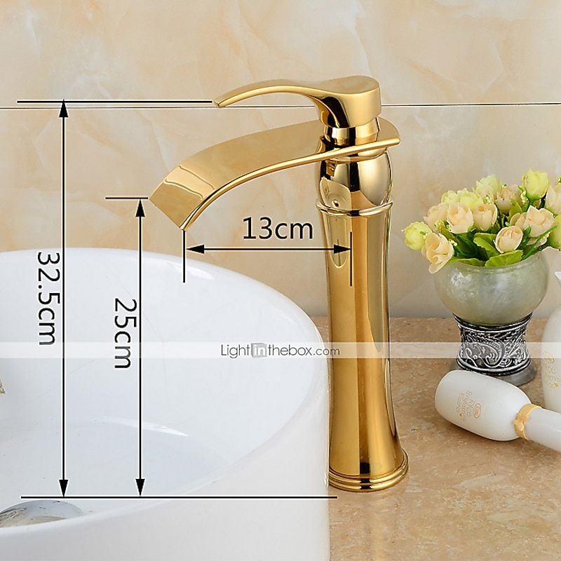 Brass Bathroom Sink Faucet,Waterfall Ti-PVD Widespread Single Handle One Hole Bath Taps with Hot and Cold Switch and Ceramic Valve4