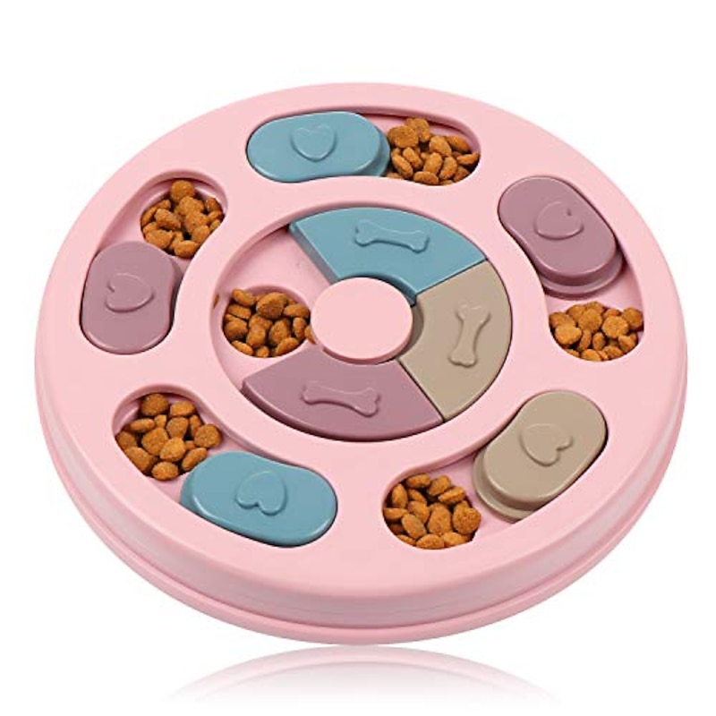 dressplus dog puzzle toys, interactive treat dispenser dogs slow feeder increase iq pet dog training games for dogs (pink)