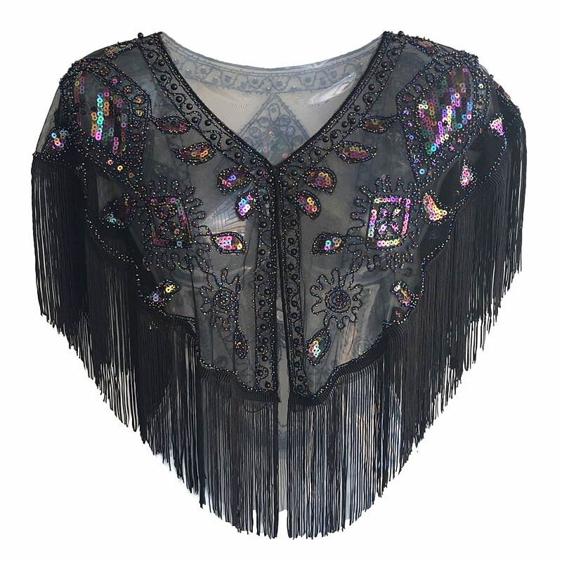 Elegant Vintage Classical Party Costume Masquerade Shawls The Great Gatsby Gentlewoman Wedding Guest Sequins Tassel Fringe Beads Sequin Tassel Fancy Dress Women's Wedding Party Wedding Guest Adults'3