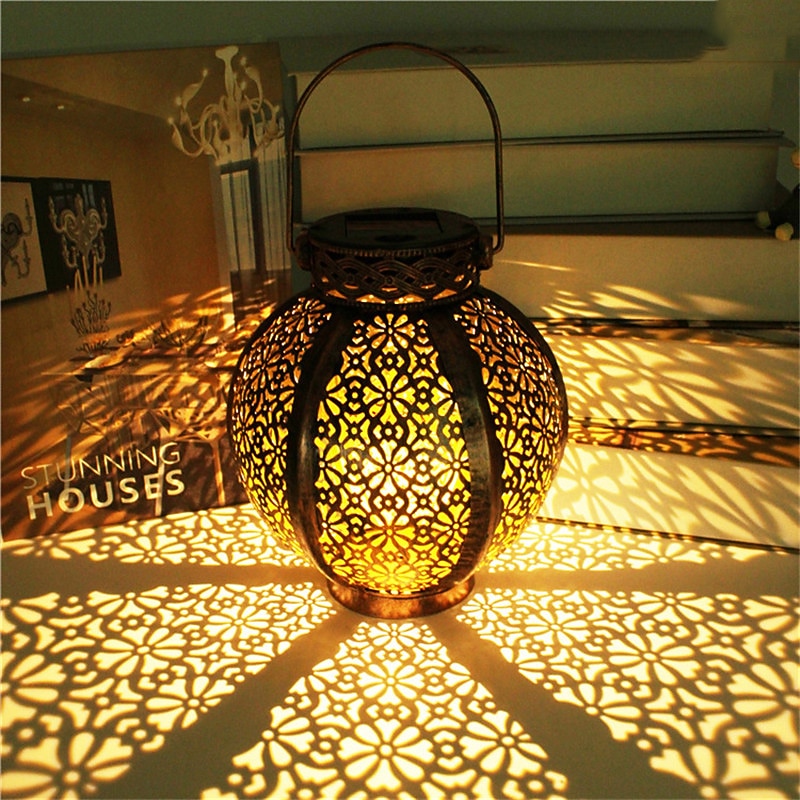 Ramadan Eid Lights Solar Lights Outdoor Hanging Solar Vintage Garden Lamp Retro Lanterns Hollow Solar Lights With Handle For Yard Tree Fence Patio Landscape Garland Lighting4
