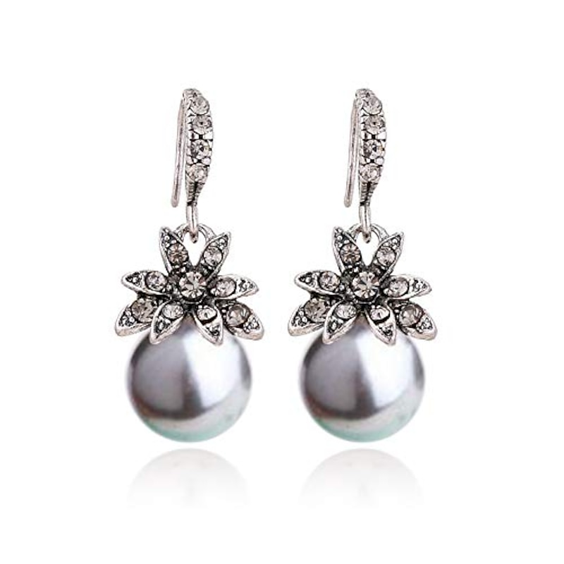 imitation pearl drop earrings natural stone round bead dangle earrings for women fashion jewelry gift¡­ (i:silver)