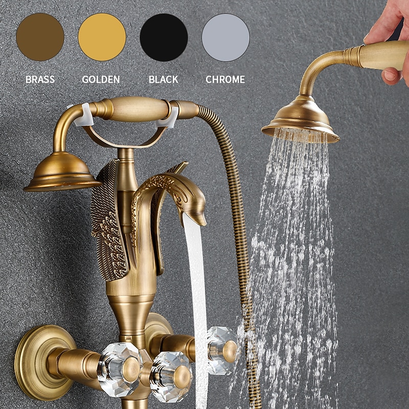 Bathtub Faucet - Contemporary Antique Brass Wall Installation Brass Valve Bath Shower Mixer Taps