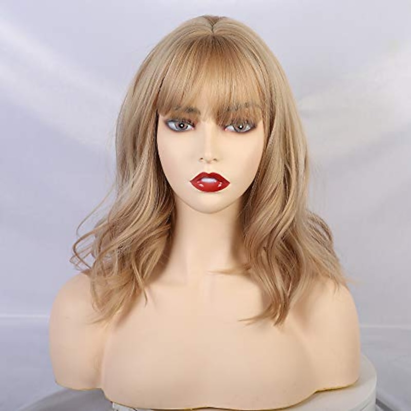 16“ blonde wig with bangs short curly synthetic wigs for women Christmas Party Wigs barbiecore Wigs