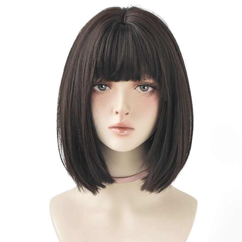 Brown Wigs for Women Black Short Bob Wig for Girl Daily Wear Synthetic Wig New Style Natural Supple Summer Heatresistant Wig with Bangs Christmas Party Wigs4