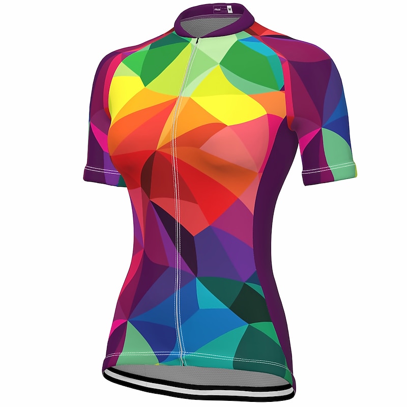 Women's Cycling Jersey Geometric Rainbow Geometry Short Sleeve Bike Jersey Top with 3 Rear Pockets Mountain Bike MTB Road Bike Cycling Fast Dry Quick Dry Reflective Strips Back Pocket Sports Violet2
