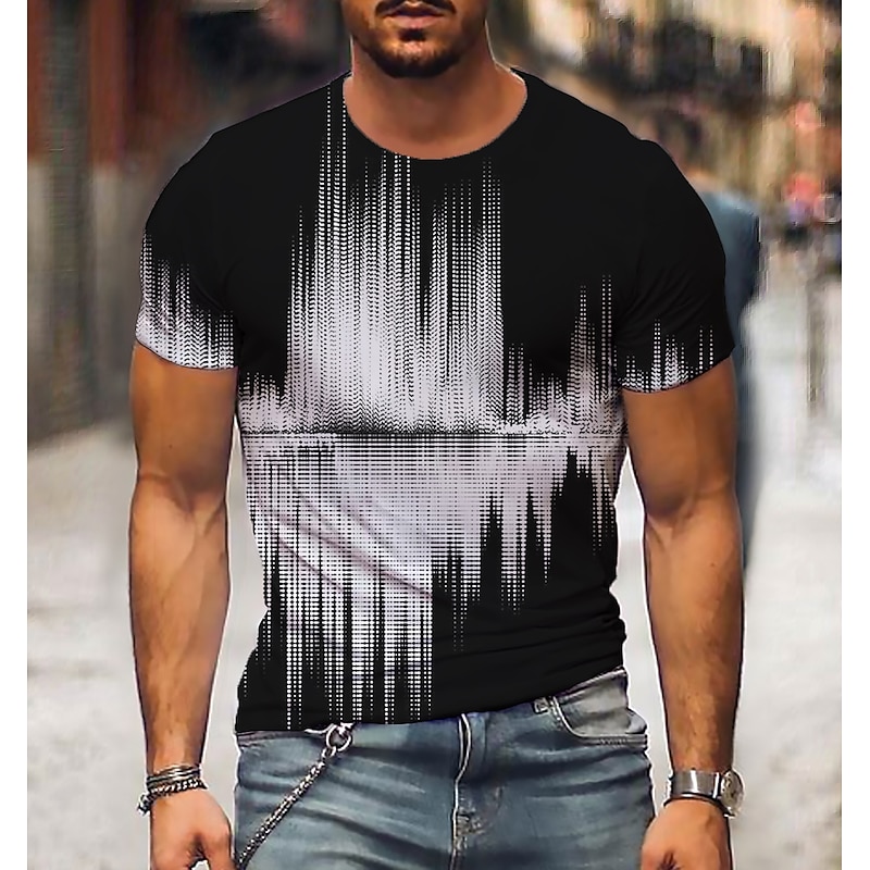 Men's Graphic 3D Shirt T Shirt Short Sleeve T shirt 3D Print Round Neck Shirt Streetwear Daily Going out Black-White Black White Clothing Apparel Plus Size Normal S M L XL XXL 3XL 4XL 5