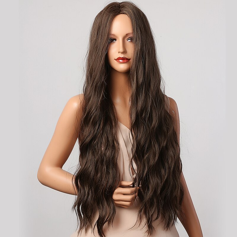 Synthetic Wig Loose Wave Tight Curl Middle Part Wig Very Long Dark Brown Synthetic Hair Women's Fashionable Design Soft New Arrival Dark Brown3