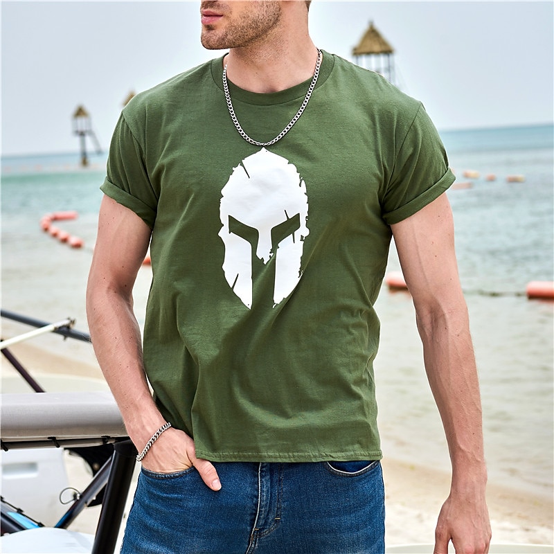 Men's Olive Green Short Sleeve T-Shirt with Spartan Helmet Graphic - Warrior Lifestyle Tee2