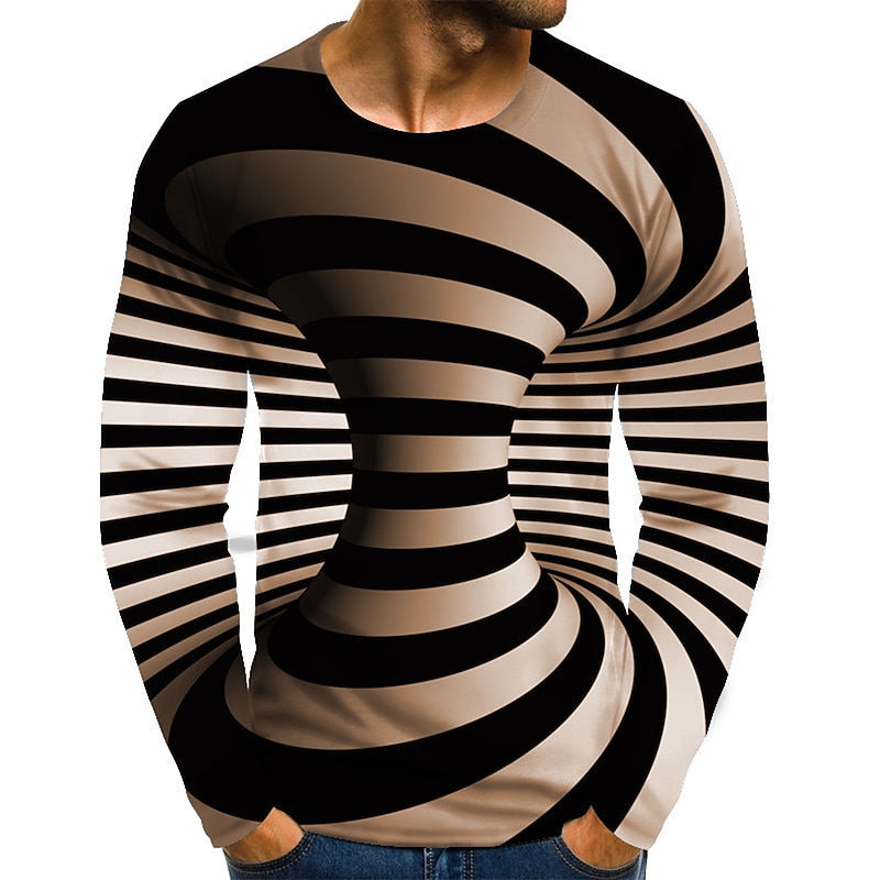 Men's Optical Illusion T Shirt Long Sleeve T shirt 3D Print Round Neck Shirt Streetwear Exaggerated Designer Daily Going out Yellow Pink Red Clothing Apparel Plus Size S M L XL XXL 3XL 4XL3