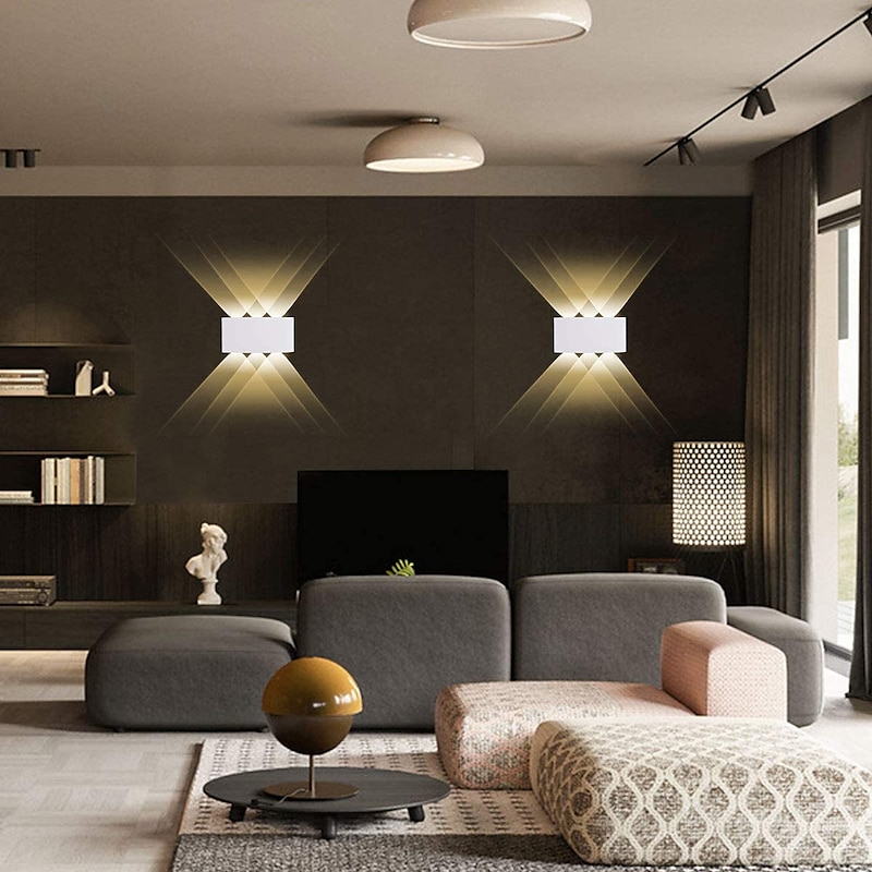 Led Outdoor/Indoor Wall Lamp 6W Up/Down Lighting Indoor Double-Head Curved Waterproof IP65 Wall Lamp Modern Bedroom Lamp Warm White Light AC85-265V2