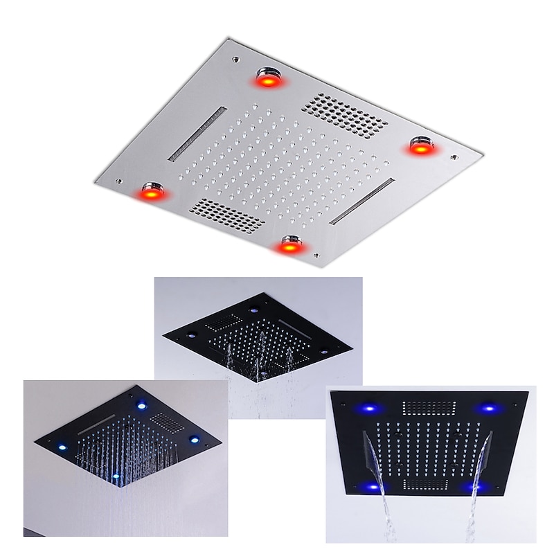 Shower Faucet,Rainfall Shower Head LED Waterfall Rain Contemporary Chrome/Painted Finishes Ceiling Mounted Bath Showerhead for Shower Room Bluetooth Remote Control Bathroom Plumbing Accessories