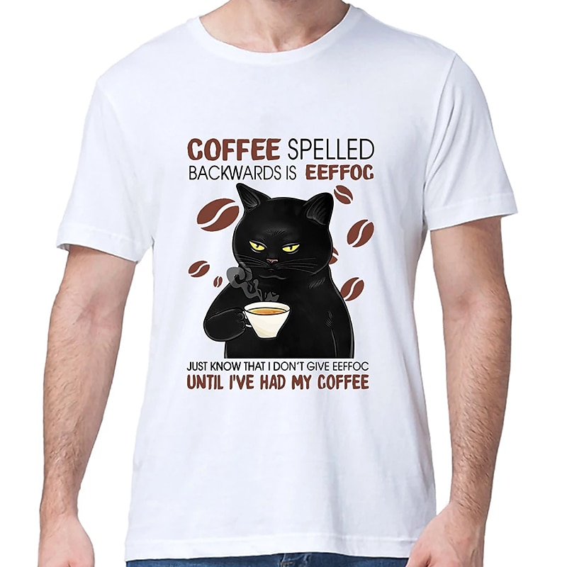 Men's Cat Letter T Shirt Tee 100% Cotton Short Sleeve Graphic Shirt White Light Grey Comfortable Tee Casual Fashion Designer Clothing