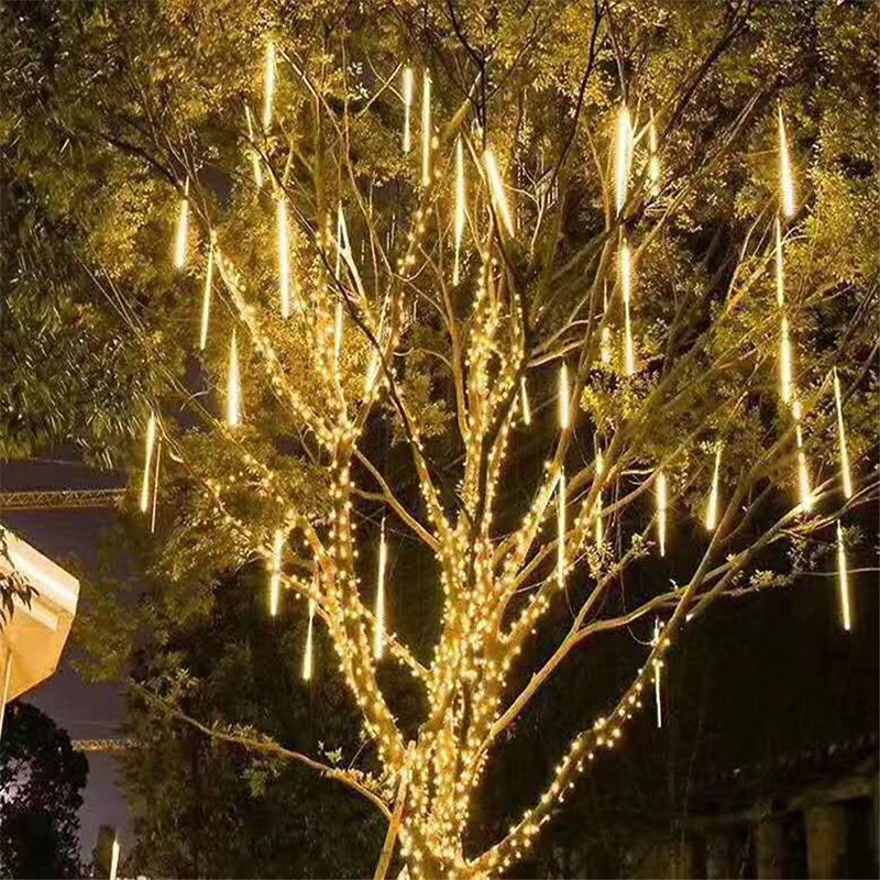 Outdoor Solar LED Meteor Shower Rain Lights Holiday String Lights Waterproof Garden Light 8 Tubes 144 Leds For Garden Tree Colorful  Decoration Landscape Lighting3