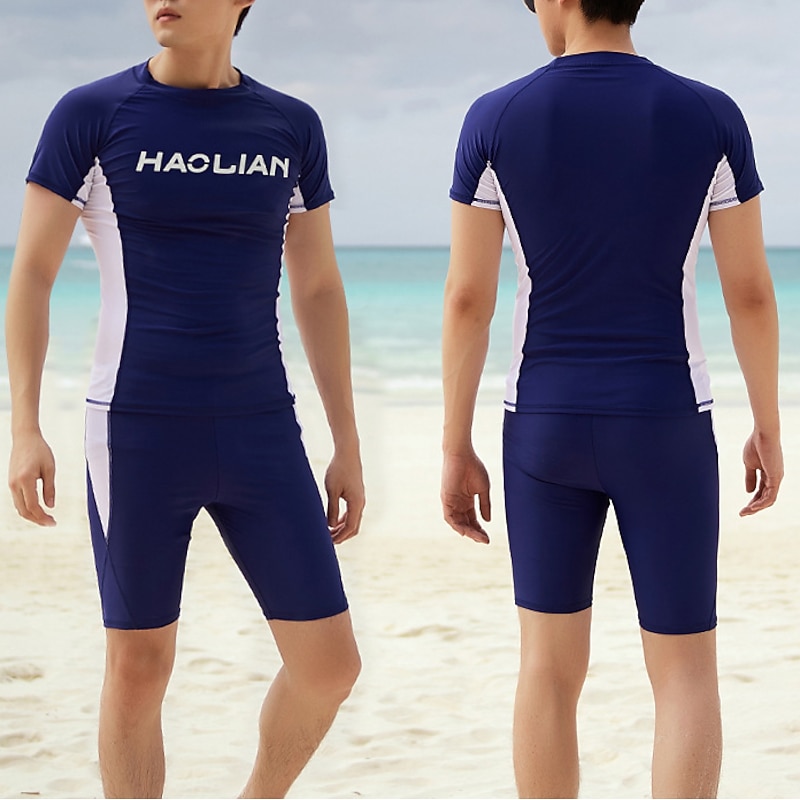 Men's Rash guard Swimsuit UPF50+ Quick Dry Short Sleeve Swimwear Bathing Suit 2 Piece Swimming Surfing Patchwork Summer3