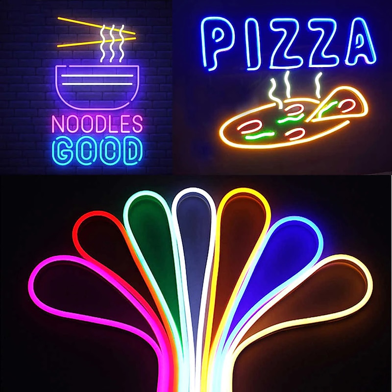 Waterproof LED Neon Flexible Strip Rope Light, Pool Light Strip SMD2835 120LED/M with Power Plug RGB Color Changing 8x16mm 5m 10m 20m 220V