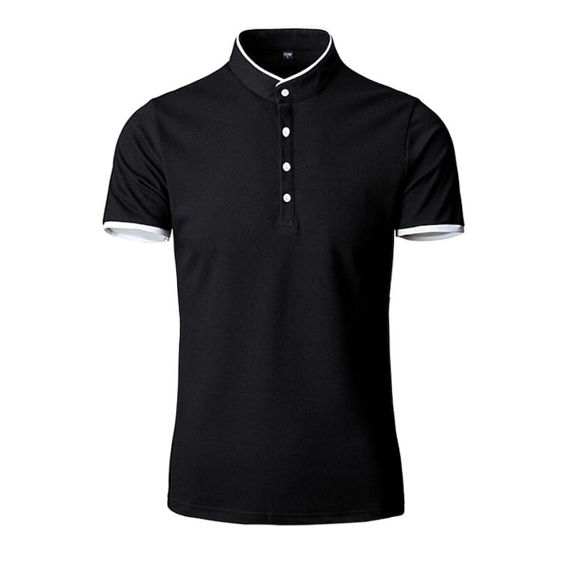 Men's Tennis Shirt Polo Shirt Casual Daily Collar Stand Collar Short Sleeve Simple Solid Color Button Front Regular Fit Black White Pink Red Navy Blue Blue Tennis Shirt