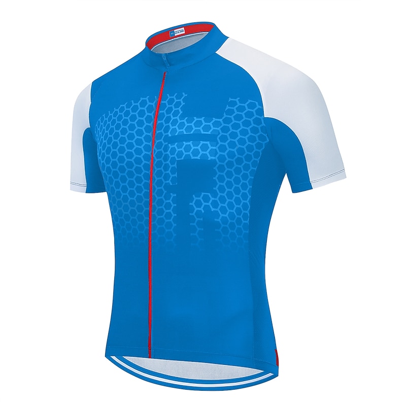 Men's Cycling Jersey Patterned Honeycomb Short Sleeve Bike Jersey Top with 3 Rear Pockets Mountain Bike MTB Road Bike Cycling Quick Dry Soft Reflective Strips Back Pocket Sports Black Blue Orange3