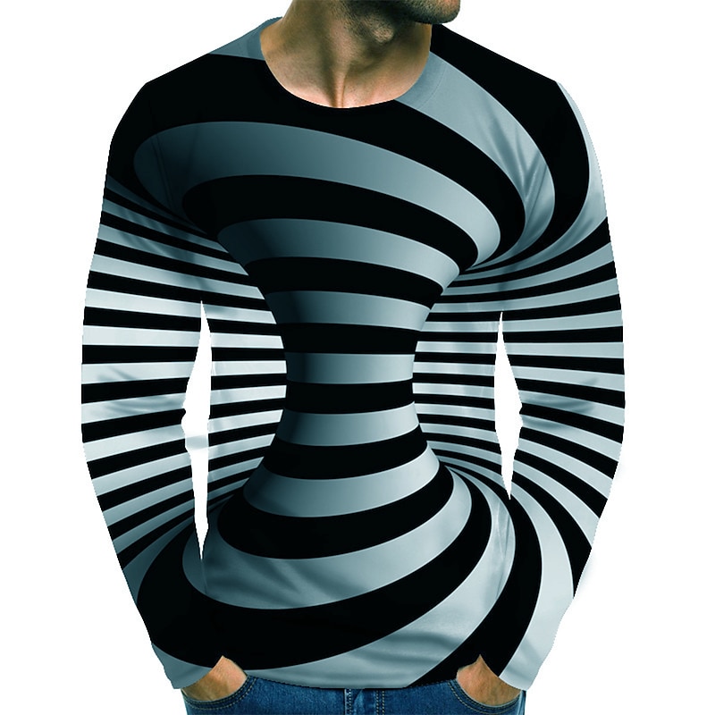 Men's Optical Illusion T Shirt Long Sleeve T shirt 3D Print Round Neck Shirt Streetwear Exaggerated Designer Daily Going out Yellow Pink Red Clothing Apparel Plus Size S M L XL XXL 3XL 4XL4