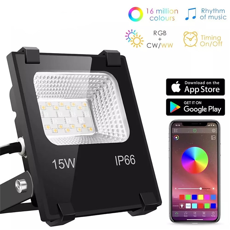 RGBW APP LED Floodlight 15W Bluetooth Outdoor Smart Flood Light 2pcs 1pcs 110V 220V IP66 Waterproof Color Changing Spotlight APP Group Control3