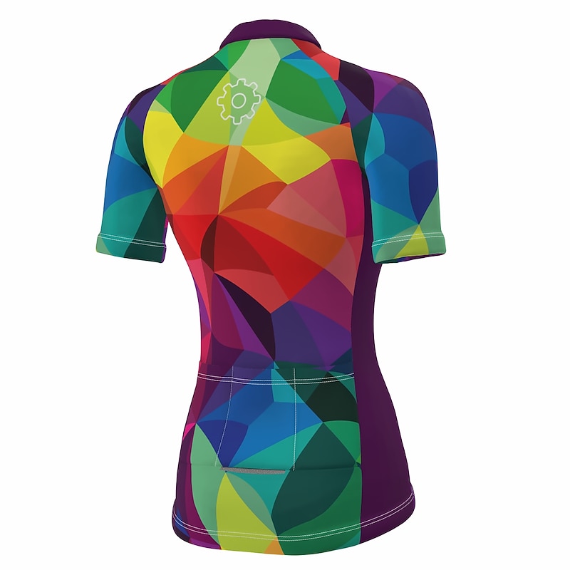 Women's Cycling Jersey Geometric Rainbow Geometry Short Sleeve Bike Jersey Top with 3 Rear Pockets Mountain Bike MTB Road Bike Cycling Fast Dry Quick Dry Reflective Strips Back Pocket Sports Violet4