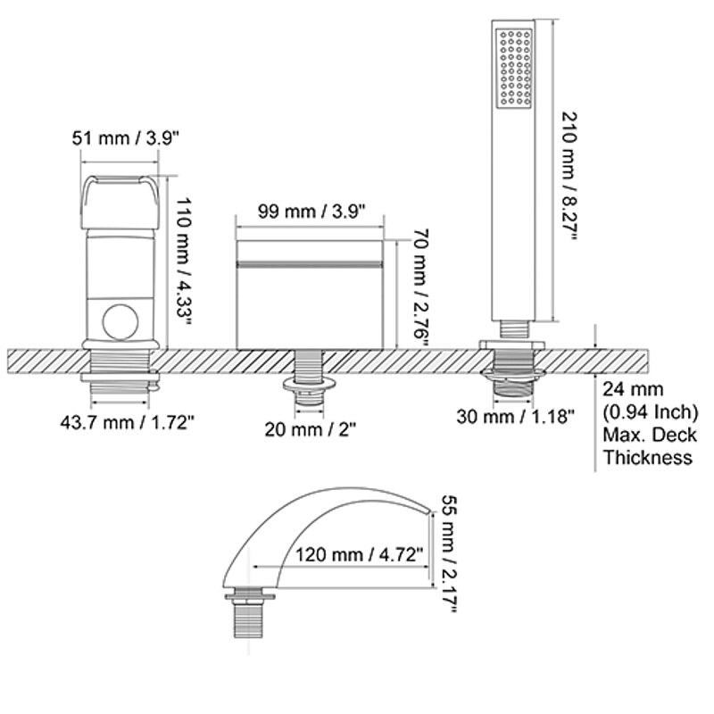 Stainless Steel Roman Tub Bathtub FaucetWaterfall Widespread Contemporary Chrome Ceramic Valve Bath Shower Mixer Taps with Hot and Cold Switch4