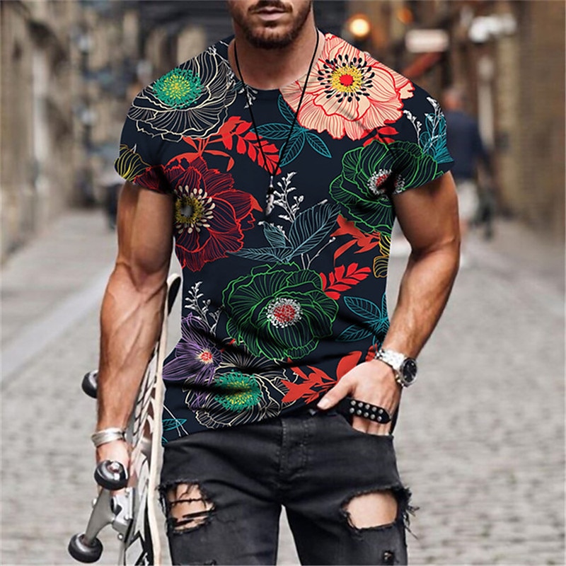 Men's Floral Graphic T Shirt Tee Funny T Shirts Short Sleeve T shirt 3D Print Crew Neck Shirt Hawaiian Designer Basic Casual Daily Weekend B C E Summer Clothing Apparel Plus Size S M L XL XXL 3XL 4XL