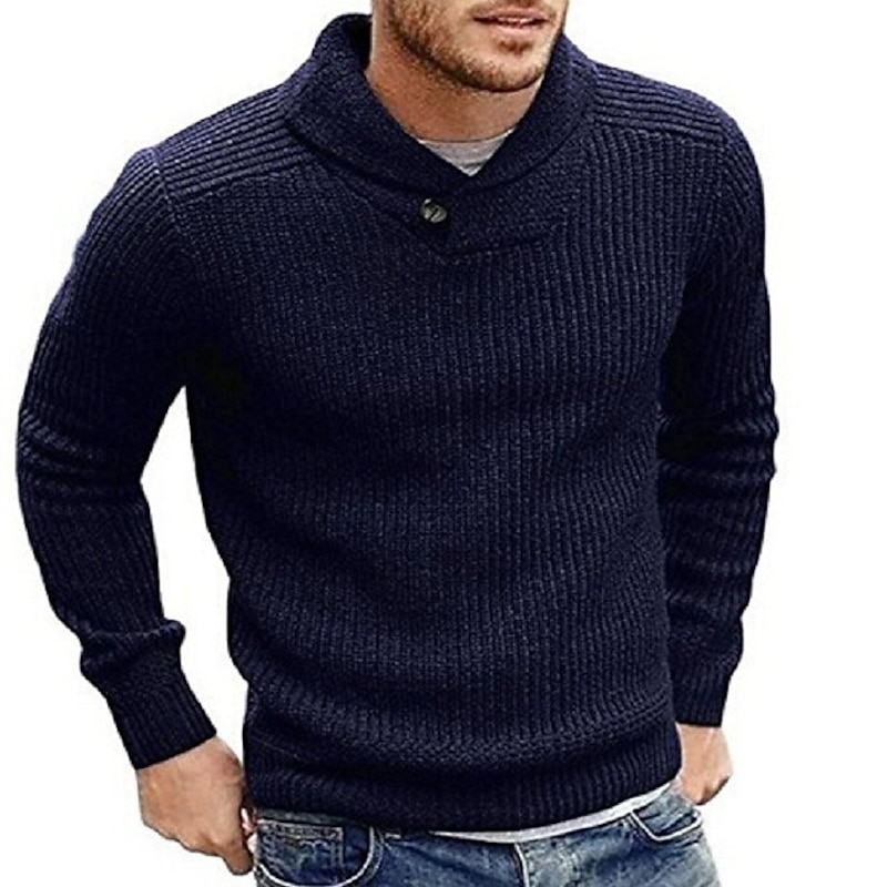 Men's Sweater Cardigan Pullover Sweater Jumper Knit Button Knitted Solid Color Shirt Collar Stylish Vintage Style Casual Daily Wear Clothing Apparel Fall Winter Black White S M L3