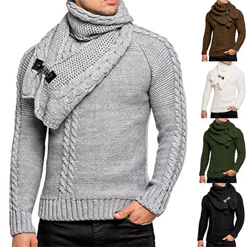 Men's Sweater Cardigan Turtleneck Sweater Knit Button Knitted Solid Color Turtleneck Stylish Vintage Style Clothing Apparel Fall Winter Black White S M L