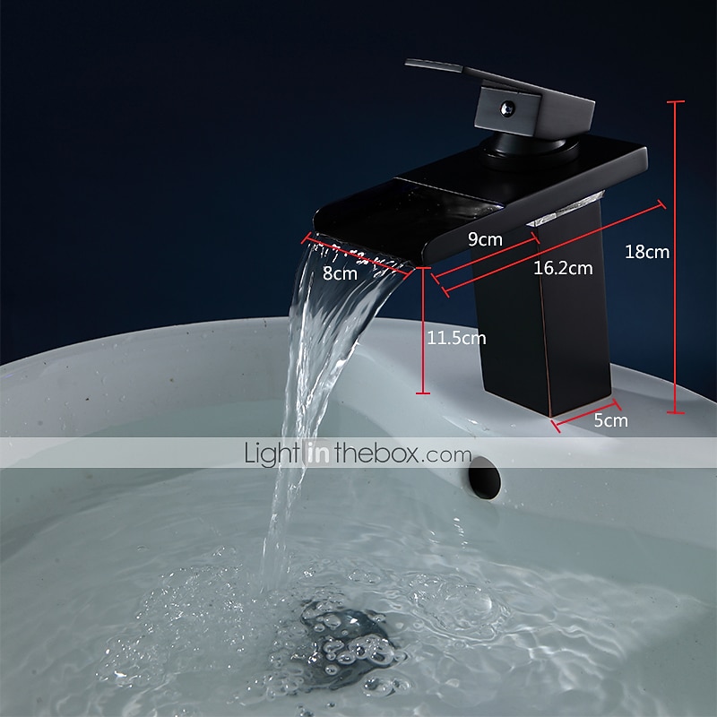 Brass Bathroom Sink Faucet,Waterfall Oil-rubbed Bronze Single Handle One Hole Water Flow LED Power Source Bath Taps with  Zinc Alloy Handle Material, Ceramic Valve,and Cold/Hot Switch4