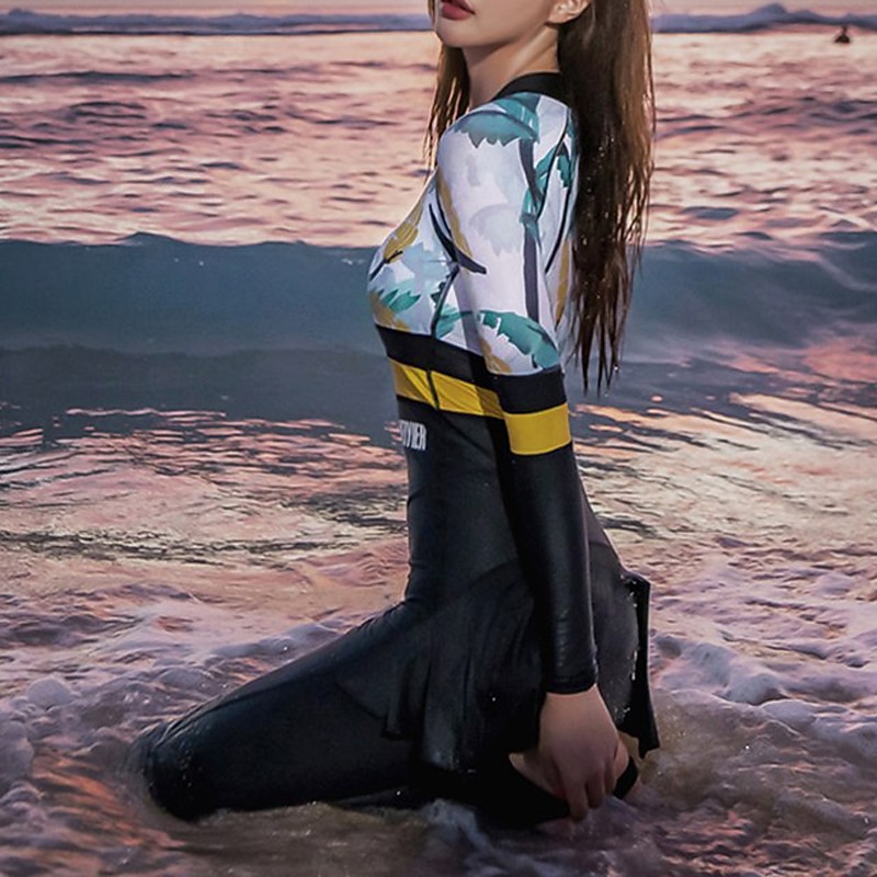 Women's Rash Guard Dive Skin Suit UPF50+ Quick Dry Full Body Diving Suit Swimsuit Front Zip Swimming Diving Surfing Water Sports Floral Spring Summer Autumn4