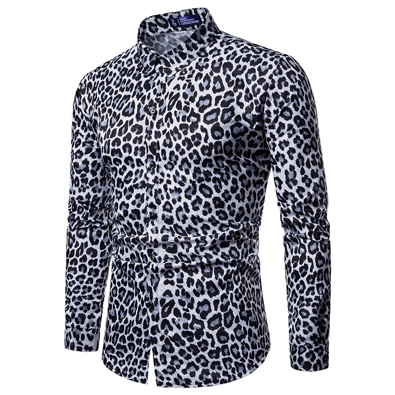 Men's Leopard Cheetah Print Shirt Button Up Shirt Long Sleeve Fashion Streetwear Cool Casual Daily Going out Spring &  Fall Turndown 3D Print Print Brown Gray4