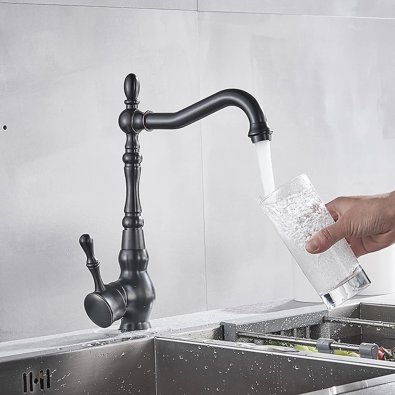 Kitchen faucet - Single Handle One Hole Oil-rubbed Bronze Standard Spout Centerset Antique Kitchen Taps with Soap Dispensor3