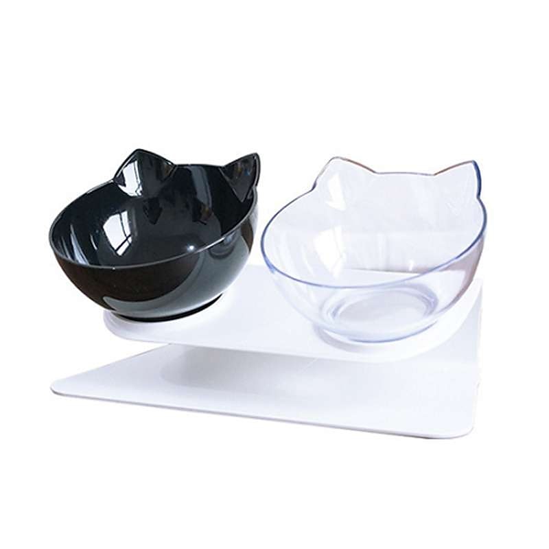 Pet Comfort Feeding Bowls Pet Food Water Feeder 15° Tilted Dispenser-Dog Cat Double Bowl wi Raised and Tilted Platform