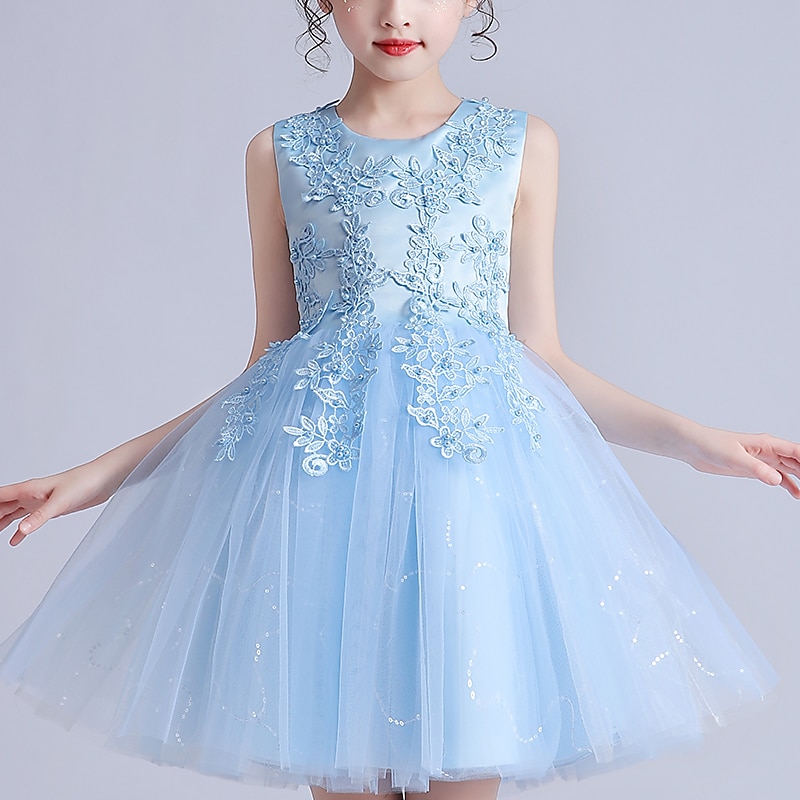 Kids Girls' Flower Girl Dress Dress Flower Sleeveless Wedding Party Sequins Princess Sweet Polyester Knee-length Flower Girl's Dress Summer 3-12 Years White Pink Navy Blue